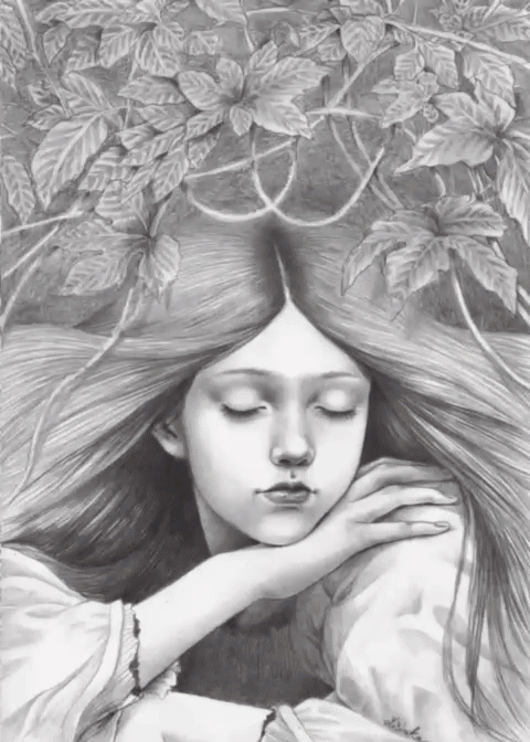 Ophelia has lost her flowers - graphite+clipstudiopaint